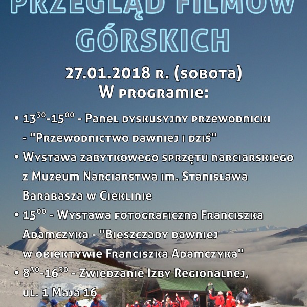 XIV edycja Przeglądu Filmów Górskich 26-28.01.2018 r. 